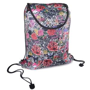 Harley-Davidson Tattoo Print Drawstring Backpack Athalon Sportgear Skulls Roses‎
